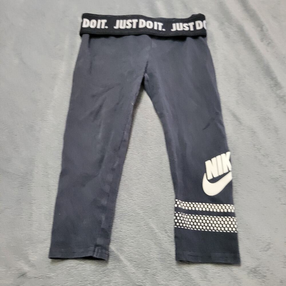Nike Leggings Girls 3t Black Flip Top‎ Swoosh White Logo Comfort Stretch Pull On